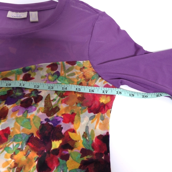 LOGO Layers by Lori Goldstein Printed Sheer Mesh w/Solid Details Purple XS - Picture 2 of 10